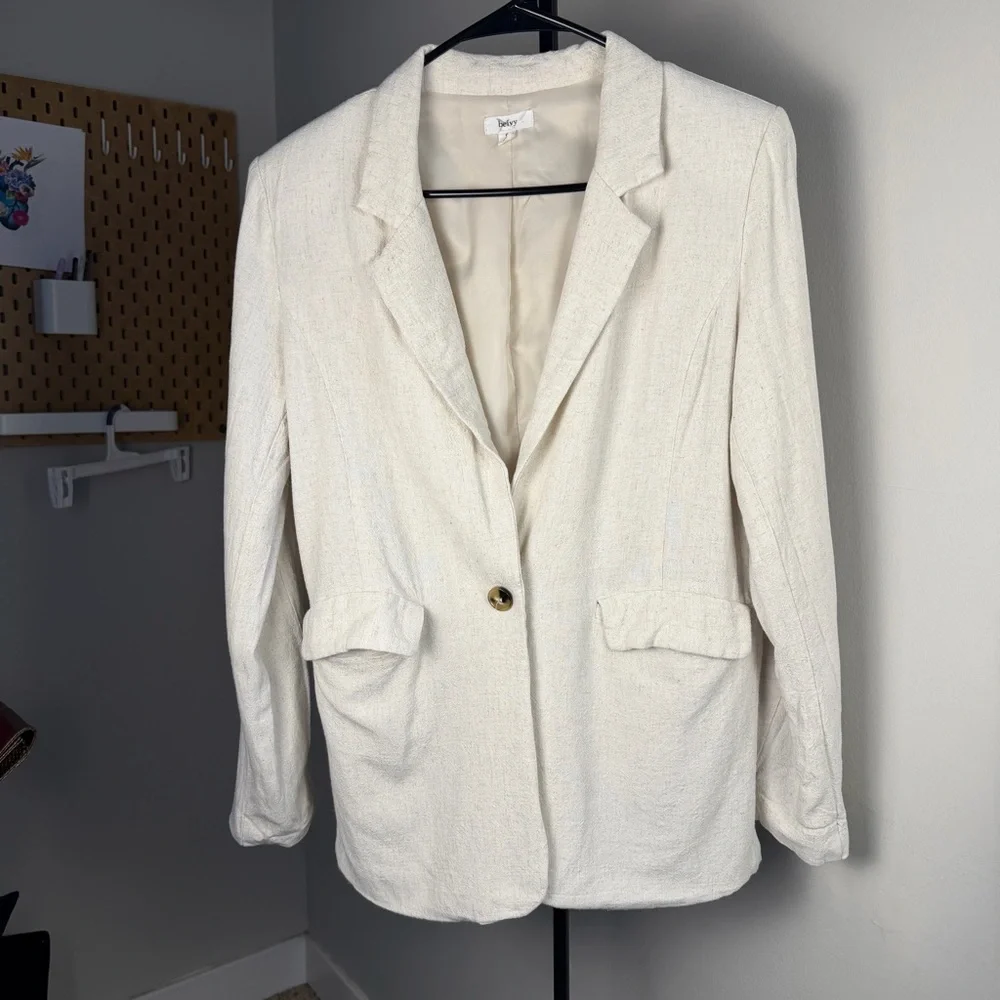 Halogen Cream Single-Button Textured Blazer - Picture 6 of 6